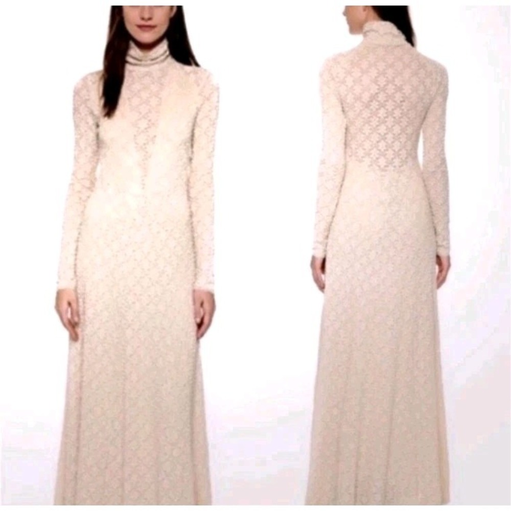 Free People River Maxi Dress Cream Lace High Neck Wedding Cottagecore Boho - M